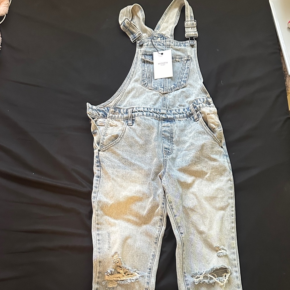 Light Blue Distressed Denim Overalls Jumpsuit - Women